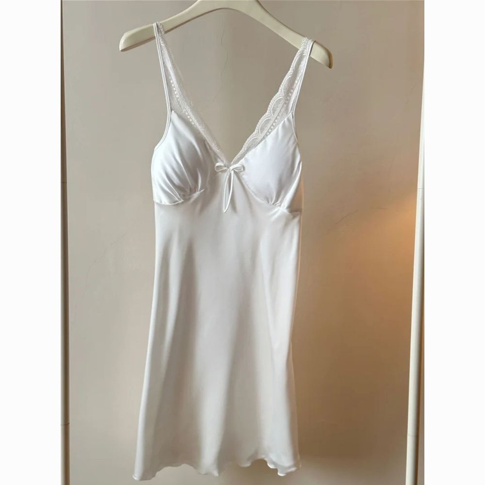 French Lace Silk Nightdress – Sexy Loungewear with Padded Bra