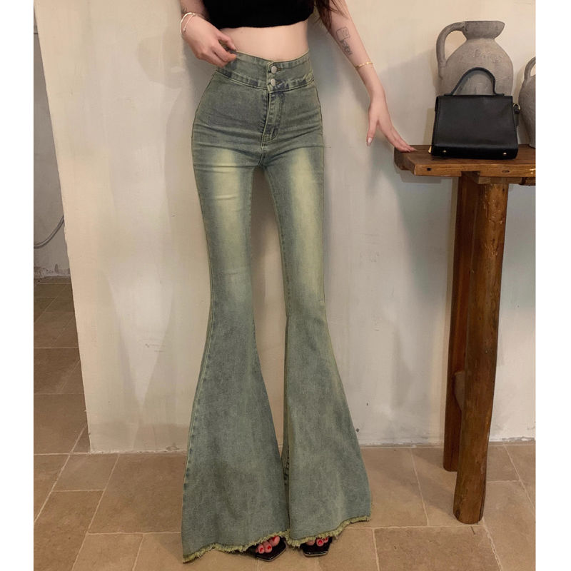High-Waist Flared Mermaid Jeans – Vintage Slim Fit Stretch Wide-Leg Denim Pants