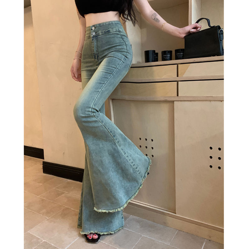 High-Waist Flared Mermaid Jeans – Vintage Slim Fit Stretch Wide-Leg Denim Pants