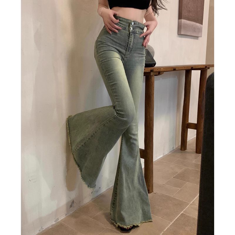 High-Waist Flared Mermaid Jeans – Vintage Slim Fit Stretch Wide-Leg Denim Pants