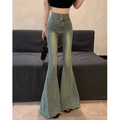 High-Waist Flared Mermaid Jeans – Vintage Slim Fit Stretch Wide-Leg Denim Pants