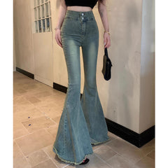 High-Waist Flared Mermaid Jeans – Vintage Slim Fit Stretch Wide-Leg Denim Pants