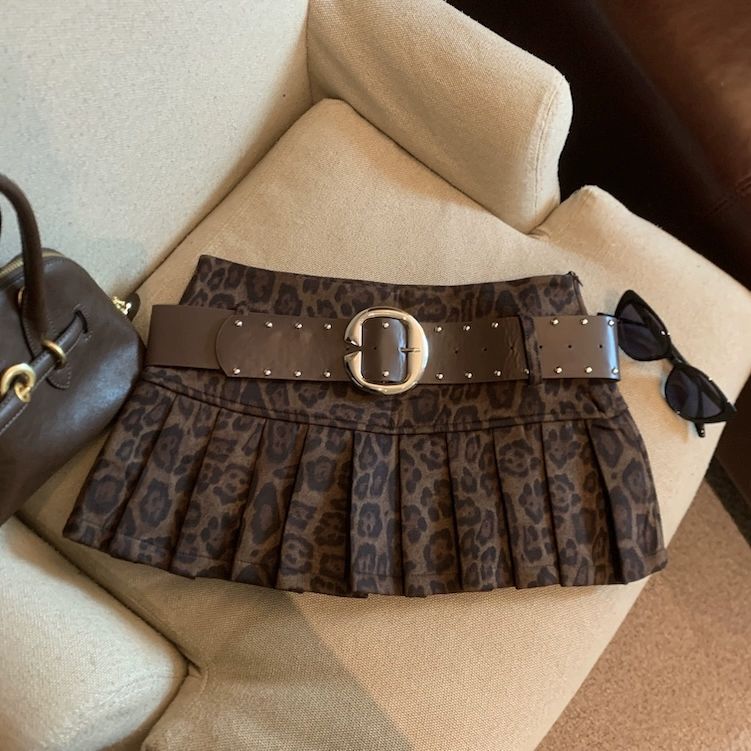 Leopard Print High-Waist Pleated Mini Skirt