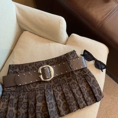 Leopard Print High-Waist Pleated Mini Skirt