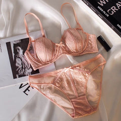 French Sheer Lace Red Bra for Large Bust Minimizing Support