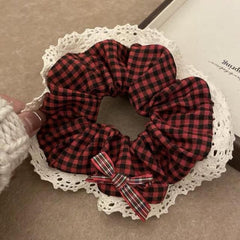 Korean Red Plaid Scrunchie Vintage Hair Tie