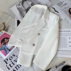 White Double-Breasted Fitted Short Blazer