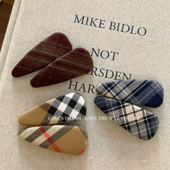 Khaki Plaid Fabric BB Hair Clip Sweet Retro Side Bang Hair Accessory