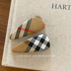 Khaki Plaid Fabric BB Hair Clip Sweet Retro Side Bang Hair Accessory