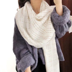 Cream White Elegant Textured Knit Scarf for Women Warm Korean Style Neck Wrap