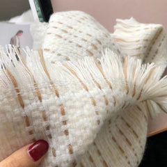 Cream White Elegant Textured Knit Scarf for Women Warm Korean Style Neck Wrap