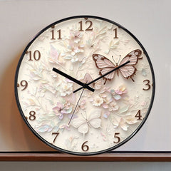 Butterfly Cream Art Silent Quartz Wall Clock