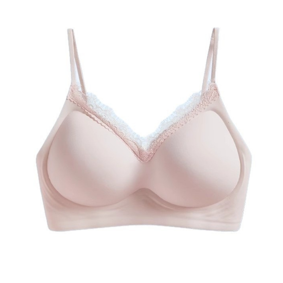 Seamless Push-Up Bra for Women – Spaghetti Straps, Lace Trim, Side Support, No Underwire