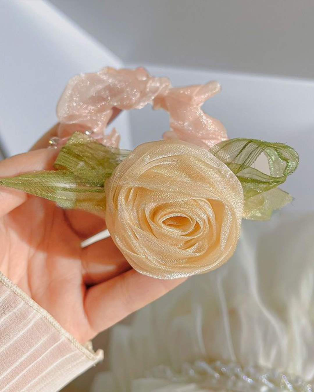 Rose Camellia Floral Scrunchie Hair Tie Elastic Hair Band