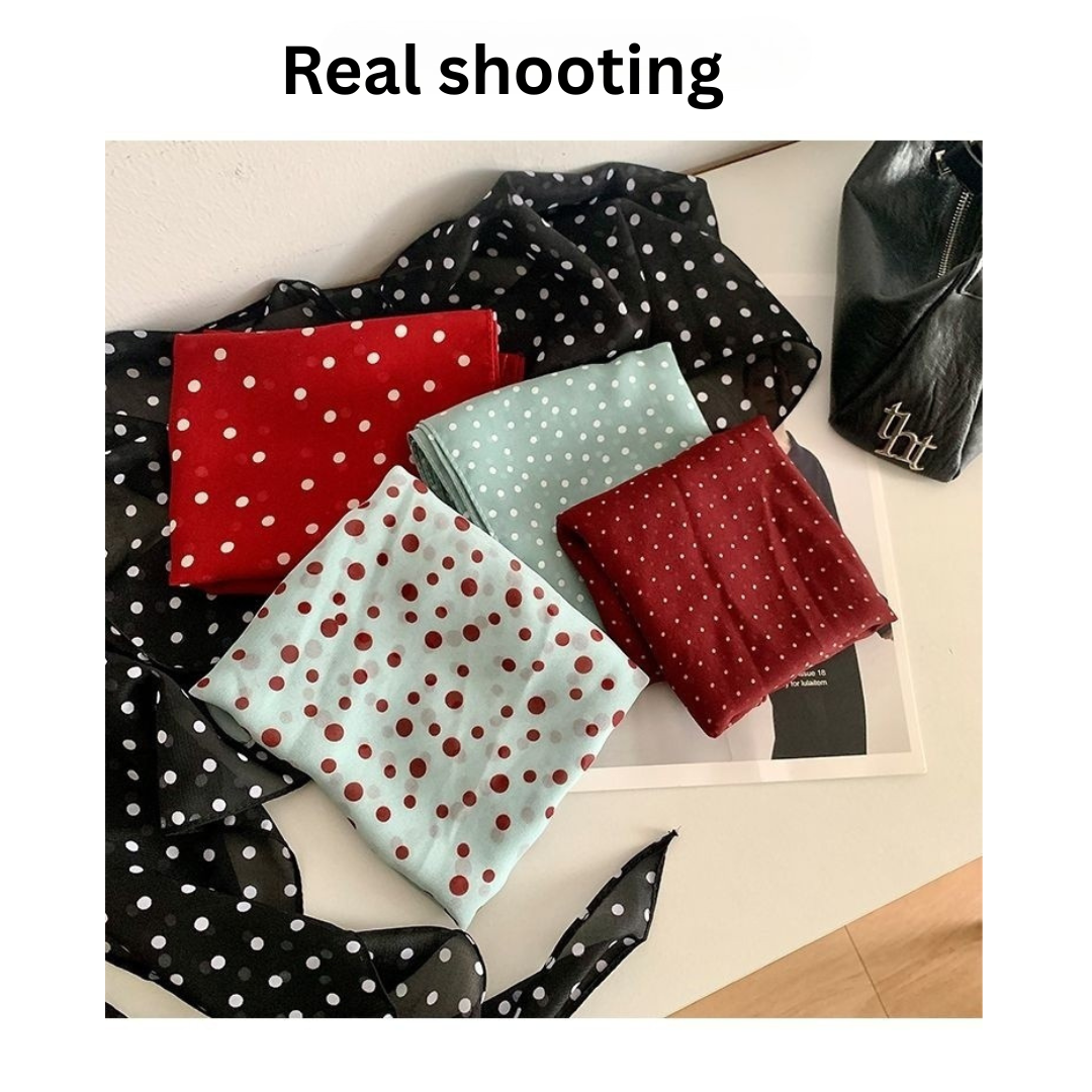 Elegant Polka Dot Silk Scarf for Women – Lightweight Retro Ribbon Neck Tie