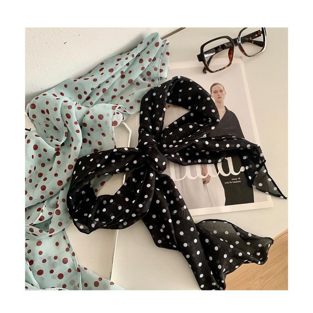 Elegant Polka Dot Silk Scarf for Women – Lightweight Retro Ribbon Neck Tie