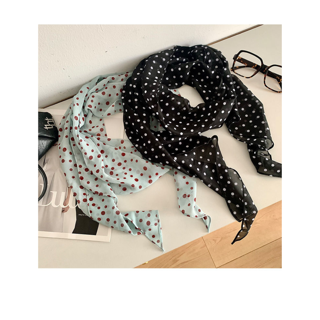 Elegant Polka Dot Silk Scarf for Women – Lightweight Retro Ribbon Neck Tie
