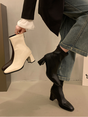 Women's Soft Leather Chunky Heel Slim-Fit Chelsea Ankle Boots