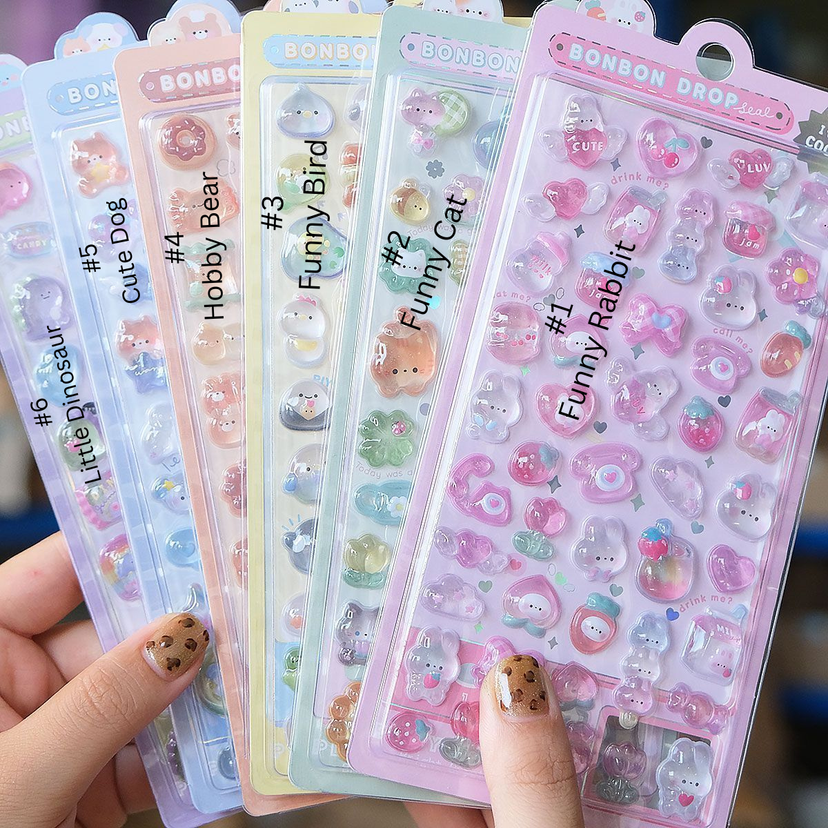 Cute 3D Cartoon Embossed Hollow Stickers Set