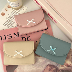 Cute PU Leather Bow Card Wallet – Small Korean Coin Pouch, Minimalist Design