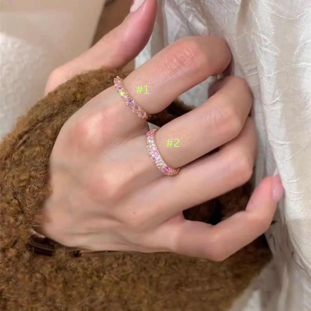 Dopamine Pink Zircon Ring – Colorful Pavé Stacking Band, Light Luxury Style