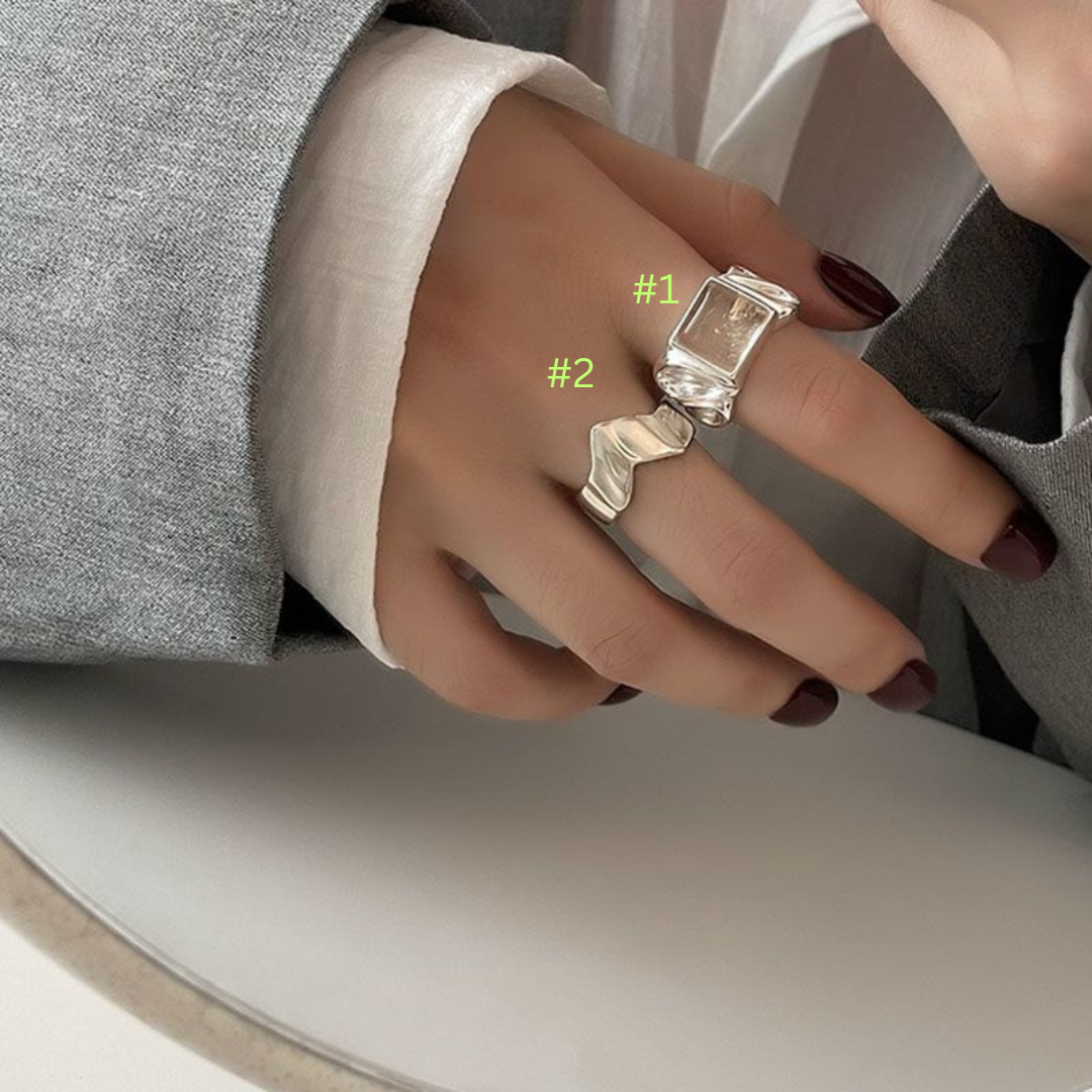 Sugar Cube Crystal Open Ring – French INS Style, Light Luxury Statement Jewelry