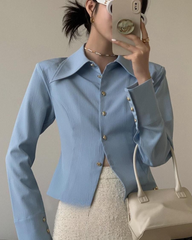 White French Style Pointed Collar Slim Fit Long Sleeve Shirt