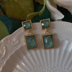 Green Abyss Dream Geometric 925 Silver Stud Earrings | Vintage Faceted Sparkling Luxury for Women