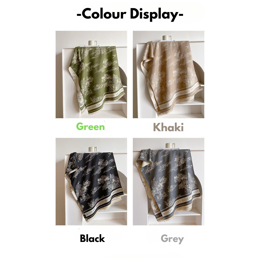 Landscape Print Faux Cashmere Scarf – Warm, Stylish Long Scarf for Women