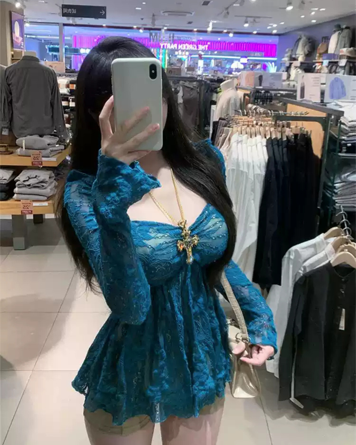 Elegant Square Neck Lace Top – Slim Fit Sexy Women’s Autumn Lace Blouse