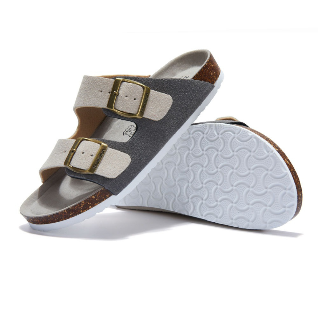 Unisex Cork Sole Suede Sandals – Flat Non-Slip One-Strap Slippers for Beach, Outdoor & Home
