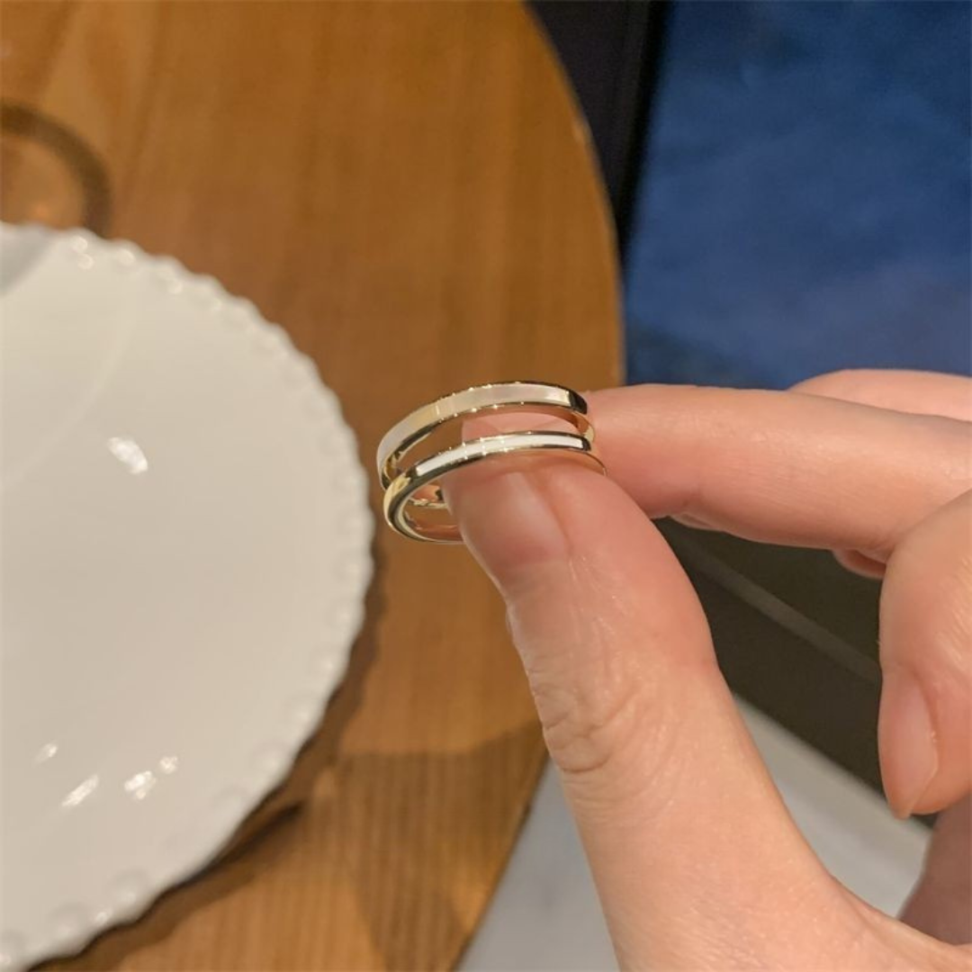 Elegant Double Band Mother-of-Pearl Open Ring – Minimalist Adjustable Ring