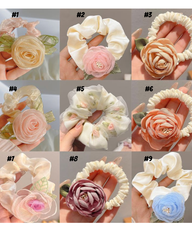 Rose Camellia Floral Scrunchie Hair Tie Elastic Hair Band
