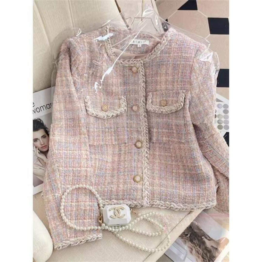 Socialite Style Chanel-Inspired Tweed Coat | Petite French-Korean Short Jacket, Thickened