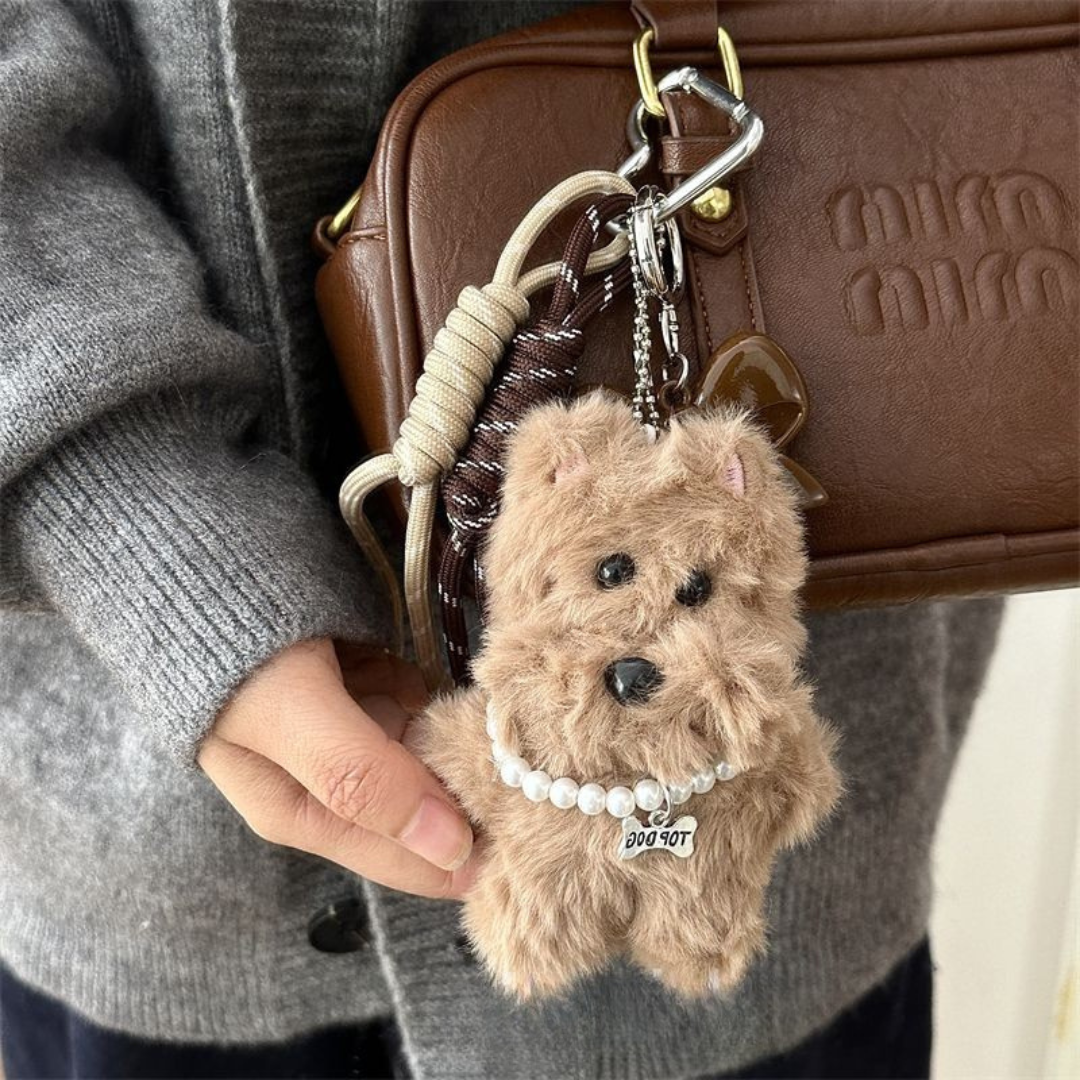Adorable Westie Plush Keychain – Fluffy Dog Bag Pendant