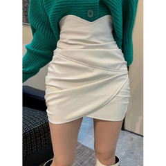 Ruched Faux Leather Mini Skirt – Slimming & Trendy High-Waist Design