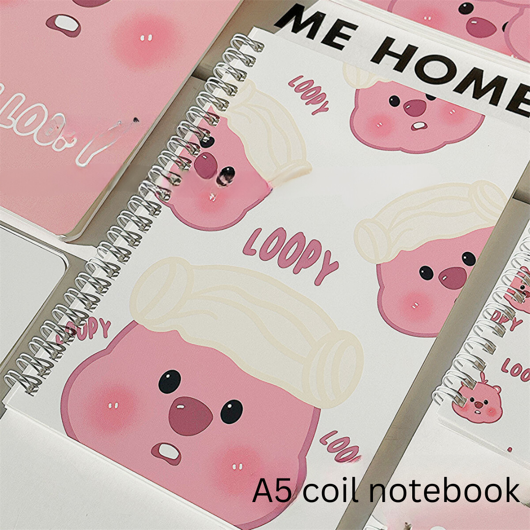 LOOPY A5 Spiral Notebook – Cute & Simple Cartoon Design, Thick Paper, High Aesthetic Ins-Style Notebook for Students
