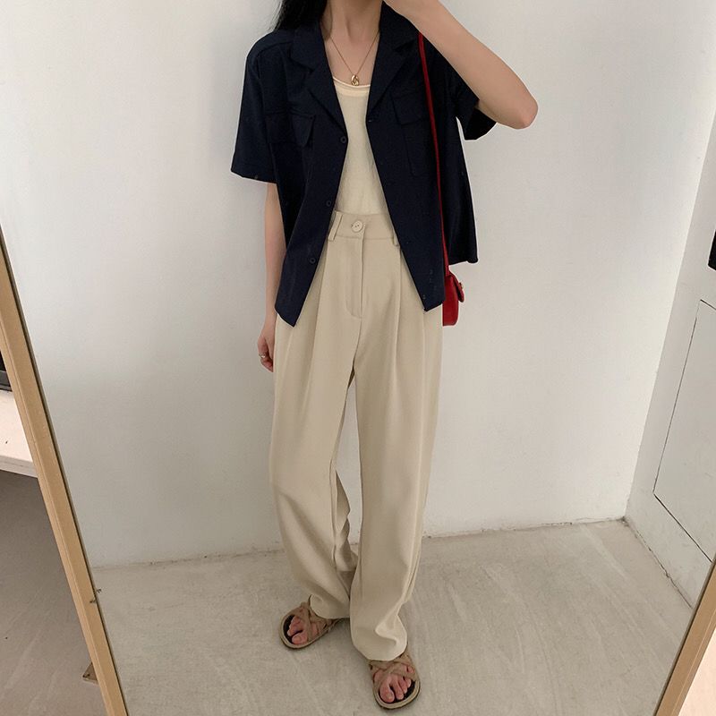 Korean Wide-leg drapey trousers, high-waisted, versatile loose, casual suit formal trousers