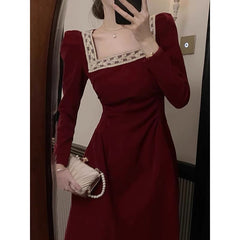 Luxury Burgundy Velvet Bridal Toast Dress – Elegant Engagement & Wedding Evening Gown