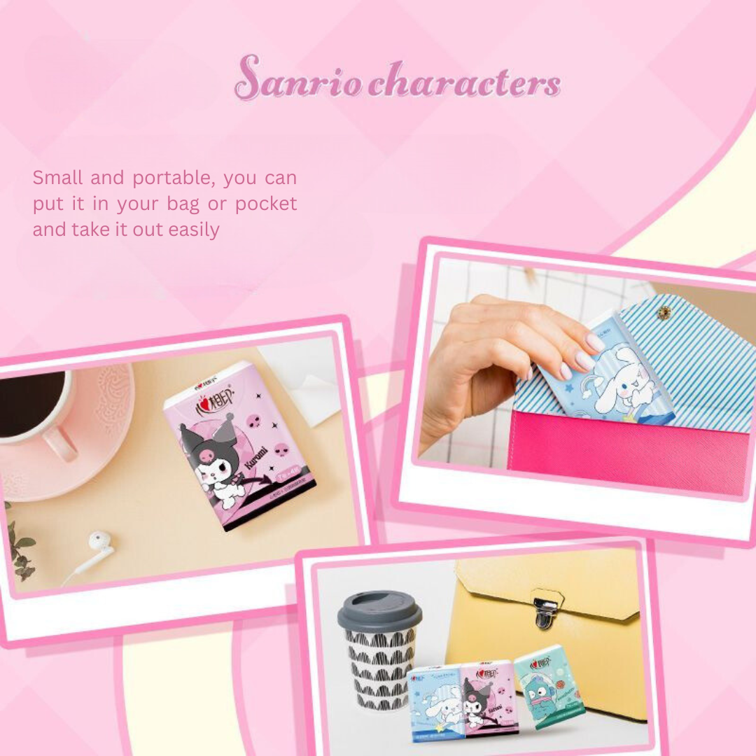 Heartfelt x Sanrio Collaboration Pocket Tissue - Cute Cartoon Printed Mini Travel Pack, Portable Handkerchief Tissue for On-the-Go