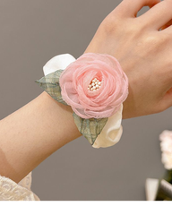 Rose Camellia Floral Scrunchie Hair Tie Elastic Hair Band