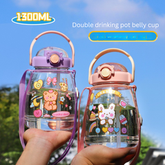 Internet celebrity big belly cup large capacity children's plastic water cup summer portable kettle student straw cup portable kettle customization