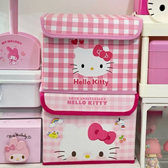 Cartoon Kitty Folding Storage Box with Lid – Desktop Organizer for Cosmetics and Dorm Essentials