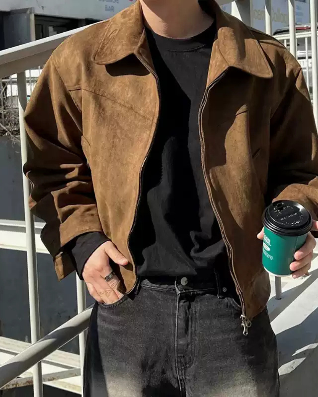 Maillard Retro Brown Suede Vintage Short Flight Jacket for Men