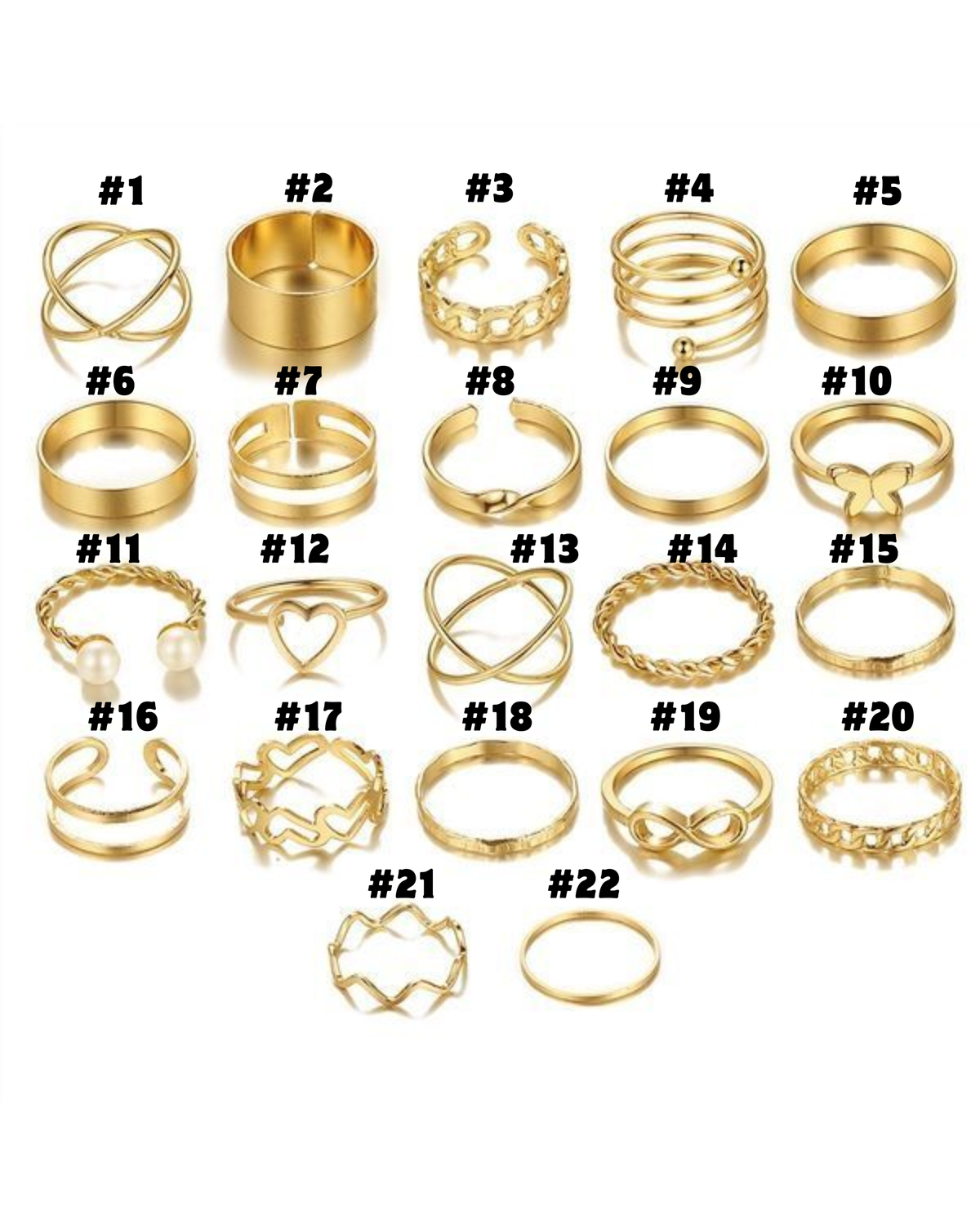 22PCS Butterfly Open Ring Set – Heart Joint Rings
