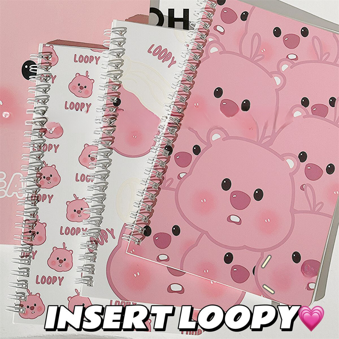 LOOPY A5 Spiral Notebook – Cute & Simple Cartoon Design, Thick Paper, High Aesthetic Ins-Style Notebook for Students