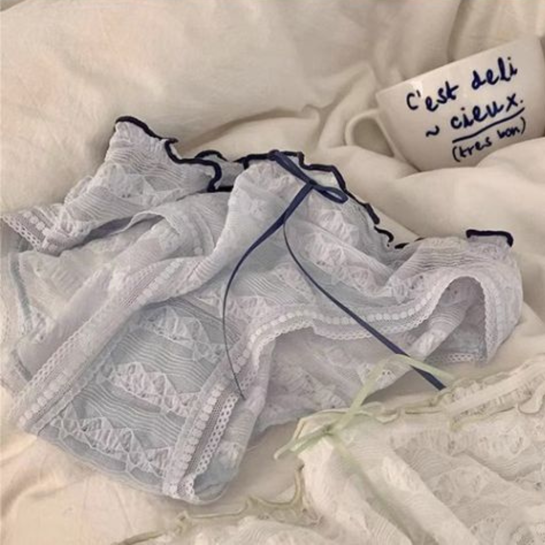Low-Waist Ruffled Lace Panties with Embroidered Bow – Japanese Style Soft Breathable Briefs