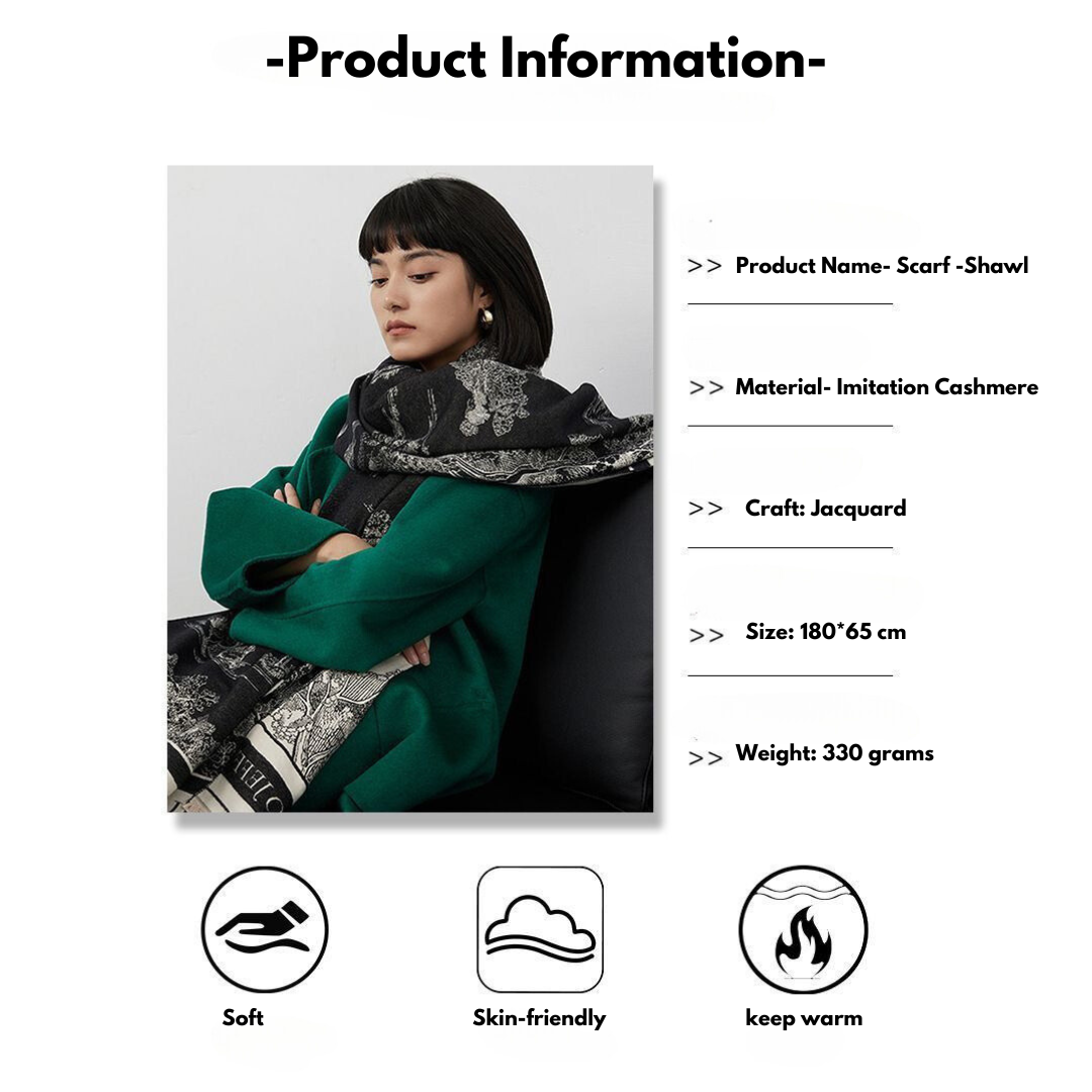 Landscape Print Faux Cashmere Scarf – Warm, Stylish Long Scarf for Women