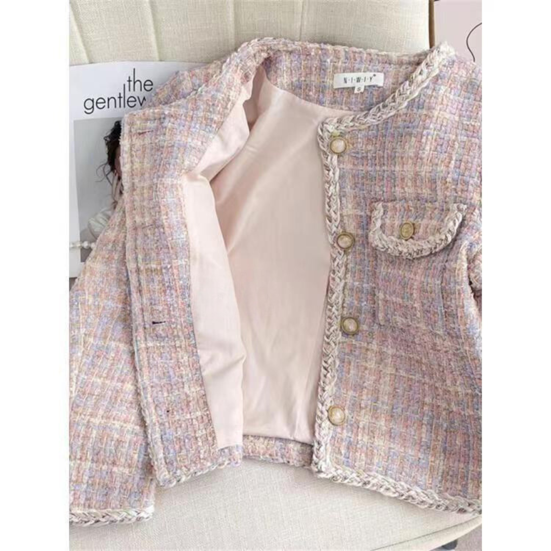 Socialite Style Chanel-Inspired Tweed Coat | Petite French-Korean Short Jacket, Thickened
