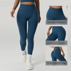 High-Waist Tummy Control Yoga Pants for Women - Ribbed Elastic Fitness Leggings, Butt Lift & High Stretch Running Sports Pants